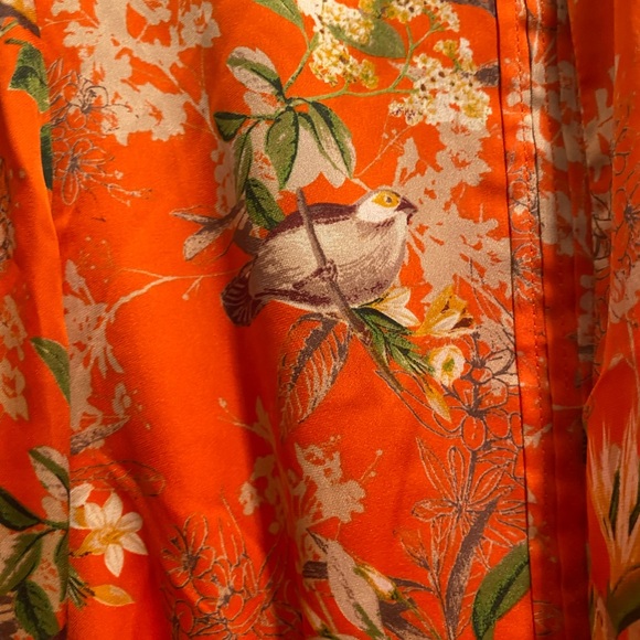 Forever 21 Long Sleeve Orange Floral Bird Botanical Dress - Picture 3 of 5